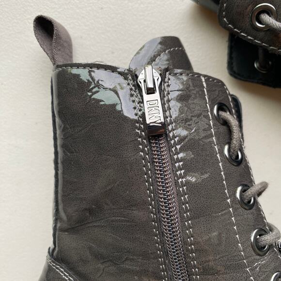 DKNY Malaya Patent Leather Combat Boots Metal Mesh Lace Covers Dark Gray W9.5 - Picture 10 of 14